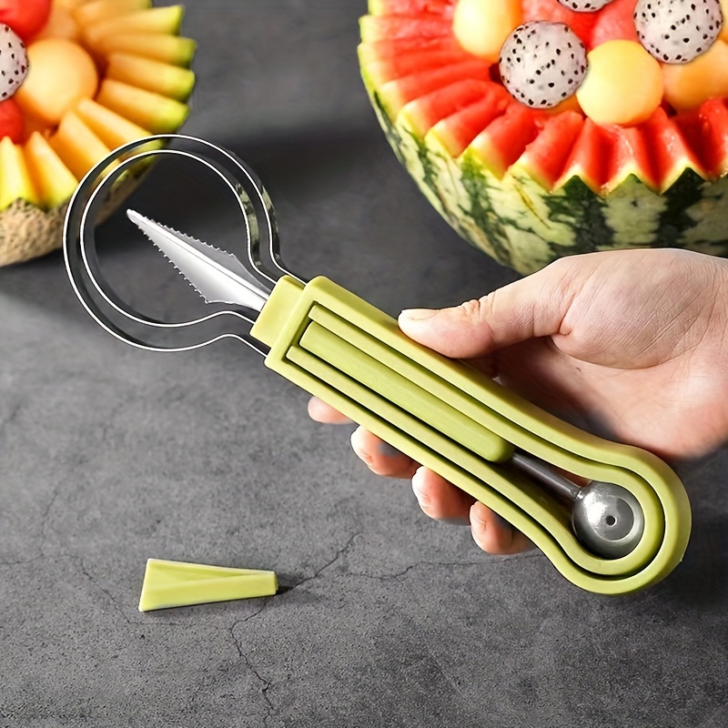 Melon Baller Scoop Set,Fruit Cutters, 4 In 1 Stainless Steel Fruit Carving  Tools Set, Ice Cream Melon Scoop,Seed Remover for Watermelon Slicer(2 Pack)