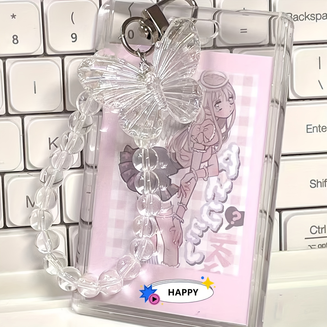 Crystal Butterfly Acrylic Card Holder Key Chain Photocards - Temu