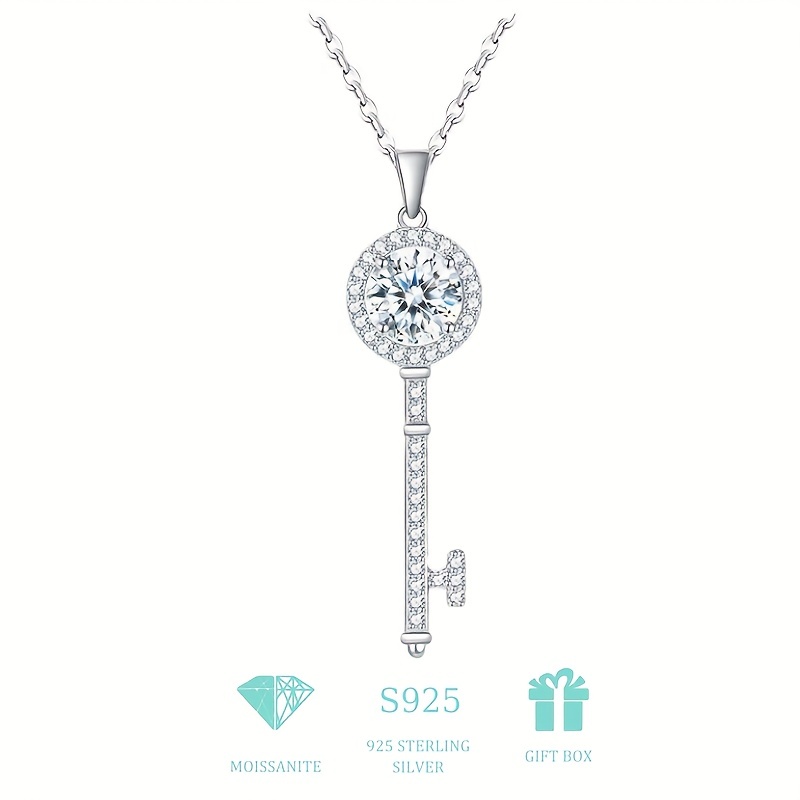 

925 Sterling Silver Moissanite Classic Key Pendant Necklace Clavicle Chain Ladies Mother's Day Anniversary Marriage Engagement Proposal Wedding Gift With Gift Box