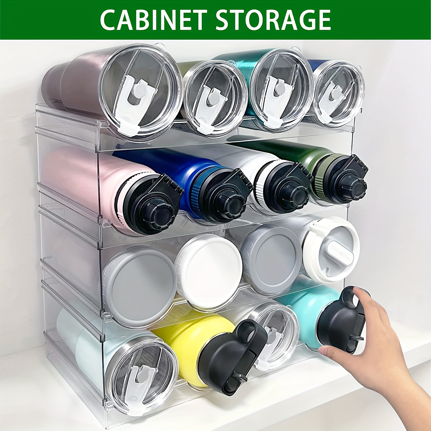 Stackable Water Bottle Organizer, Cup Storage Shelf For Fridge, Cabinet -  Temu