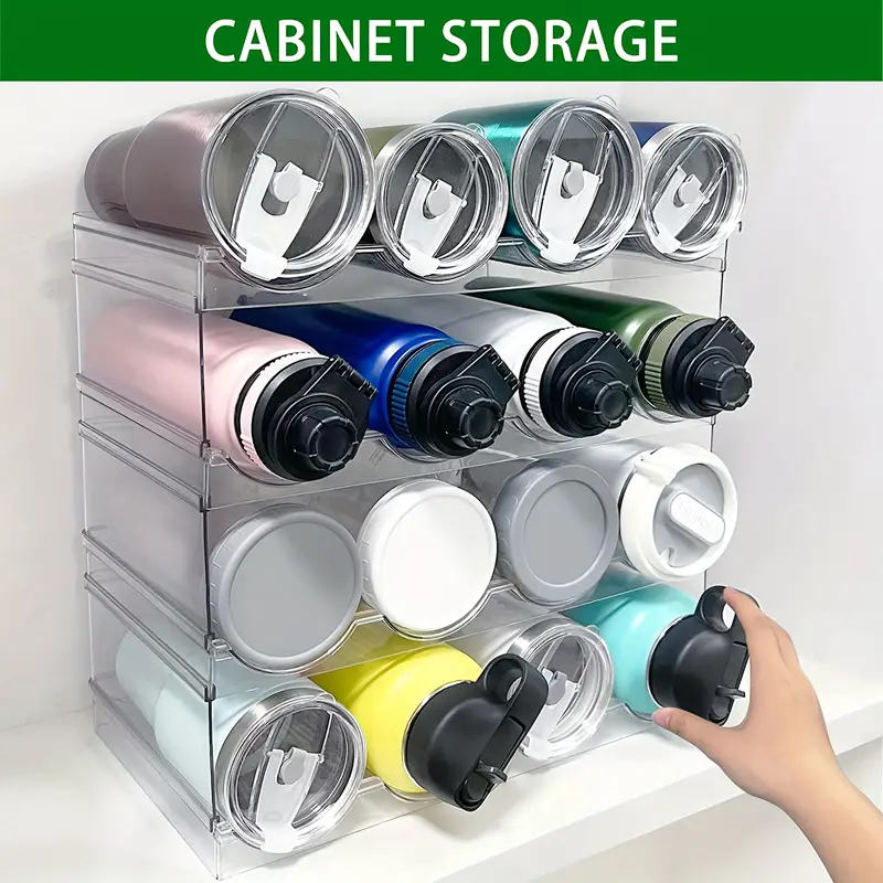 Clear Stackable Water Bottle Organizer Kitchen Home Pantry - Temu