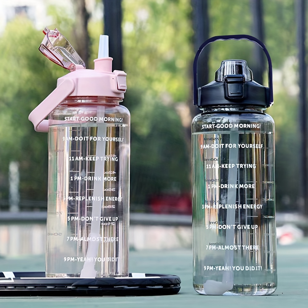  Botella de agua de 1 litro con marcas de tiempo – Botella de  agua deportiva a prueba de fugas con pajilla, botella para beber sin BPA,  botella deportiva para hombres y
