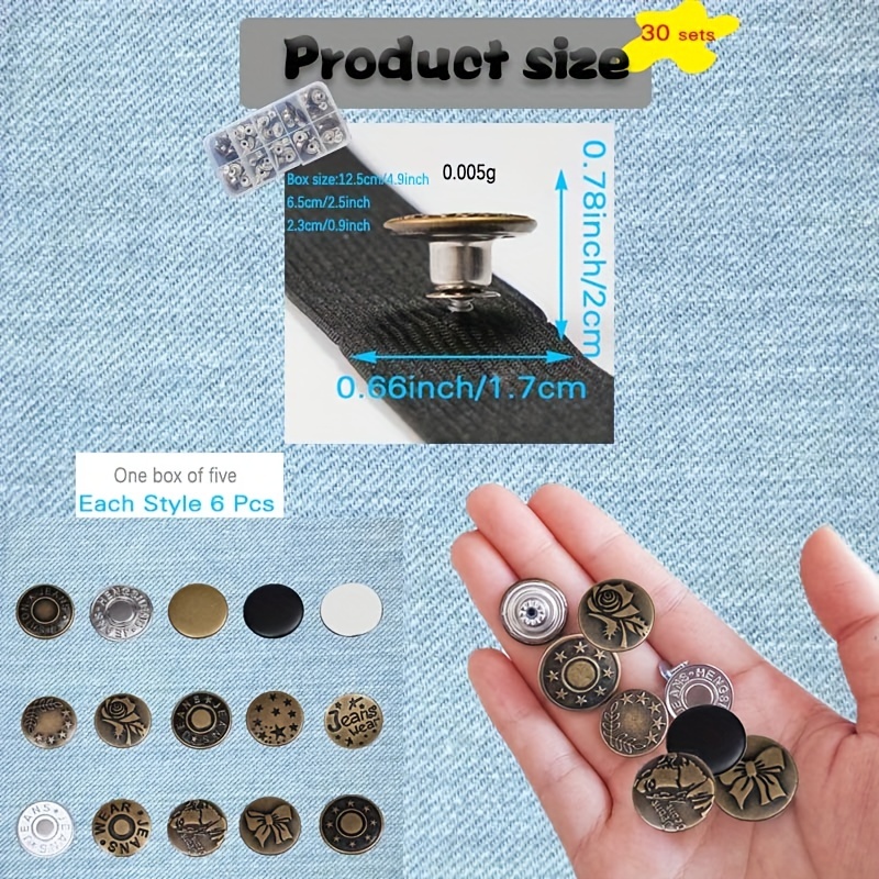 10-30pcs Metal Jeans Buttons Replacement No-Sewing Screw Button