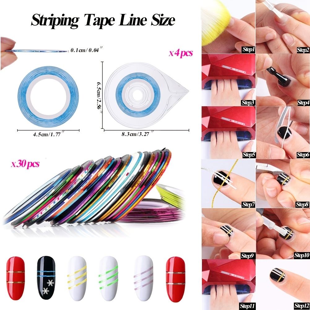 Nail Art Kit Nail Design Tools With 30 Striping Tape 4pcs Striping Roller  Box 12 Colors Rhinestones 5pcs Dotting Pen 15pcs Nial At Brush Set - Beauty  & Personal Care - Temu