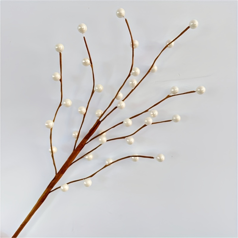 6pcs White Berry Stems,Artificial White Berry Picks Decorative Berry Spray  For Christmas Tree Decor Winter Holiday Flower Arrangement(White)