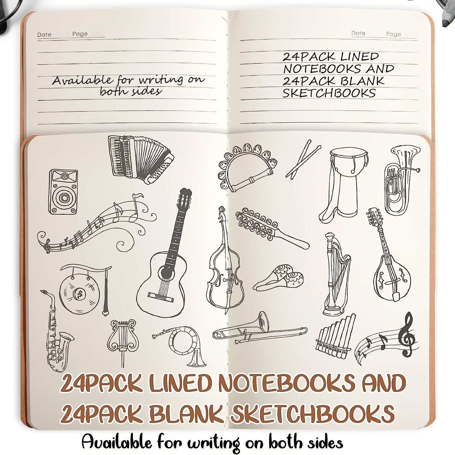 24 Pack Kraft Paper Notebook, Blank Journals Bulk for Travelers Students  (5.5x8.5, A5)