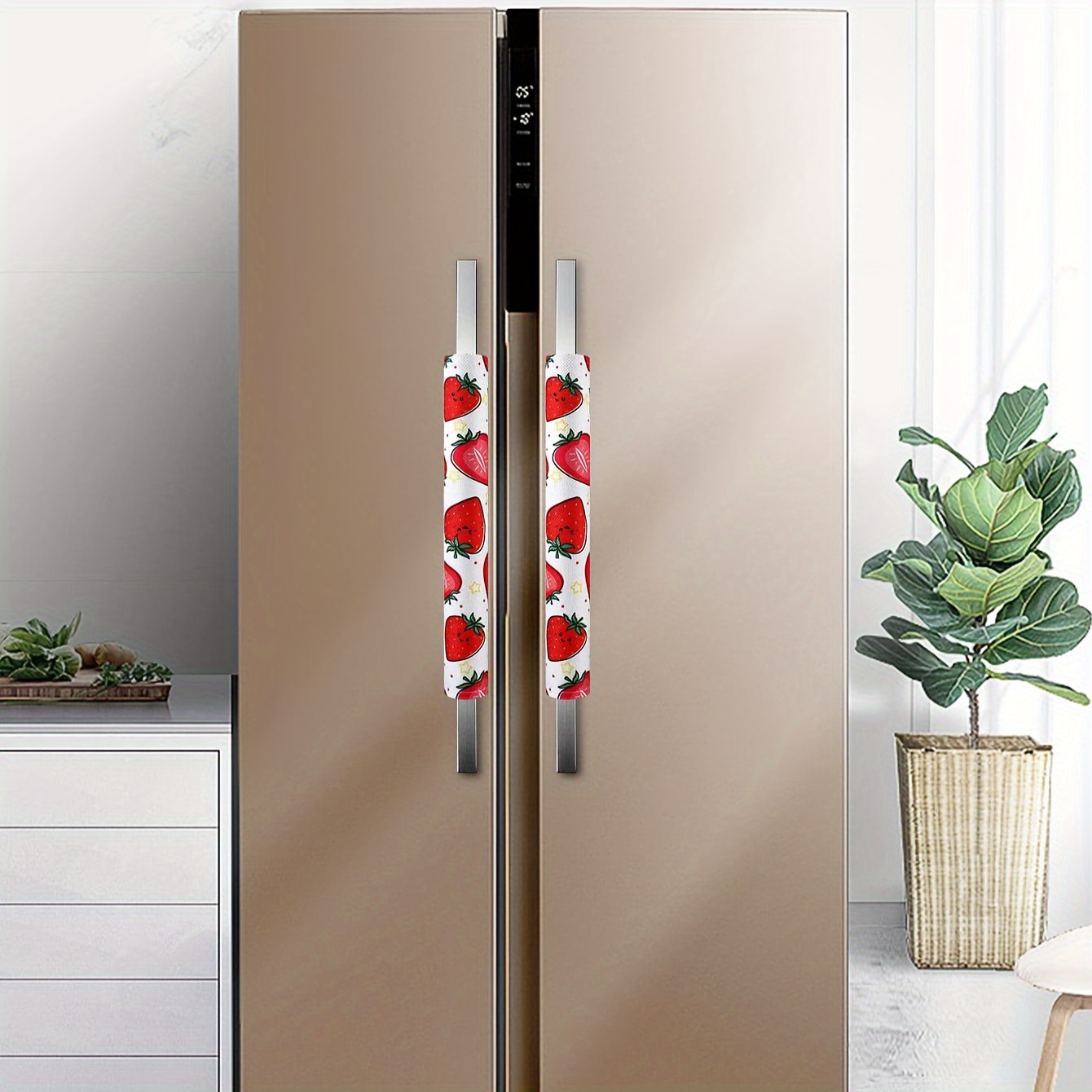 

2pcs Small Strawberry Print Refrigerator Door Handle Cover, Handles Protector