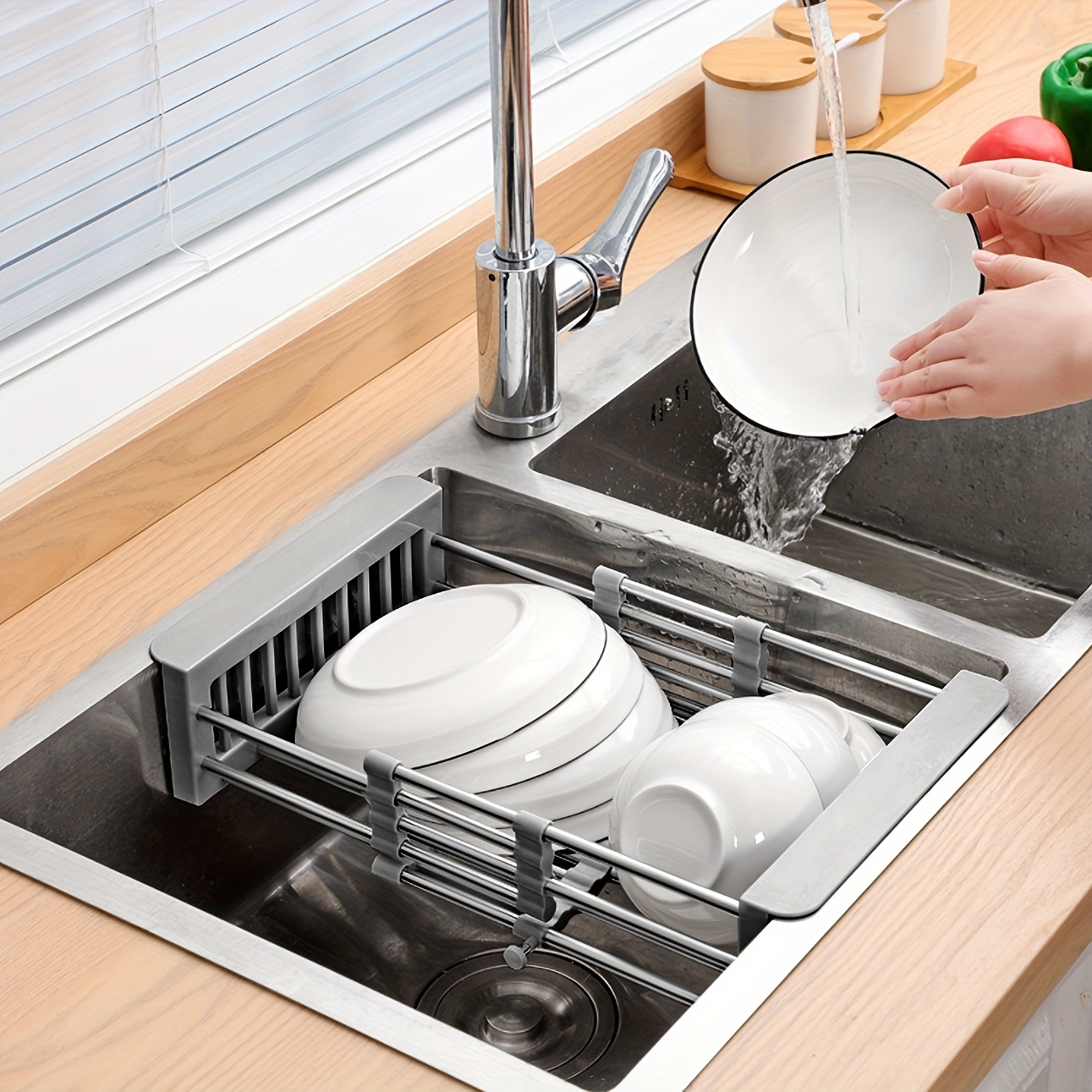 Multifunctional Kitchen Sink Drain Rack Retractable Stainless Steel Drain  Basket Over The Sink Dish Drying Rack Accessories