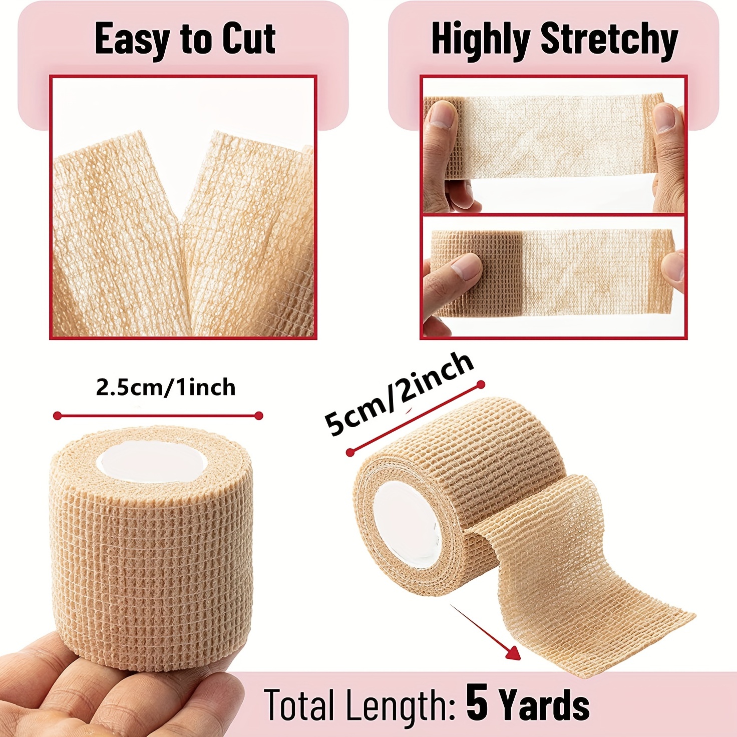 Elastic Bandage Wrap with Clips Flexible Firm Soft Support 3 In x 5 Yd  Stretch