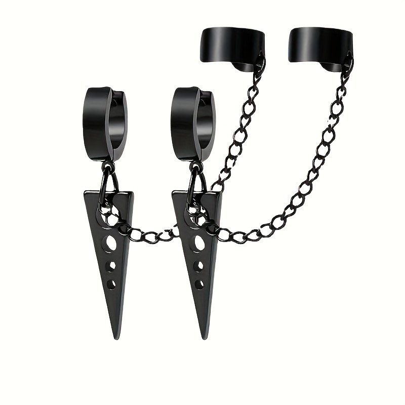 Triangular Conical Chain Long Earrings For Men Without Ear - Temu