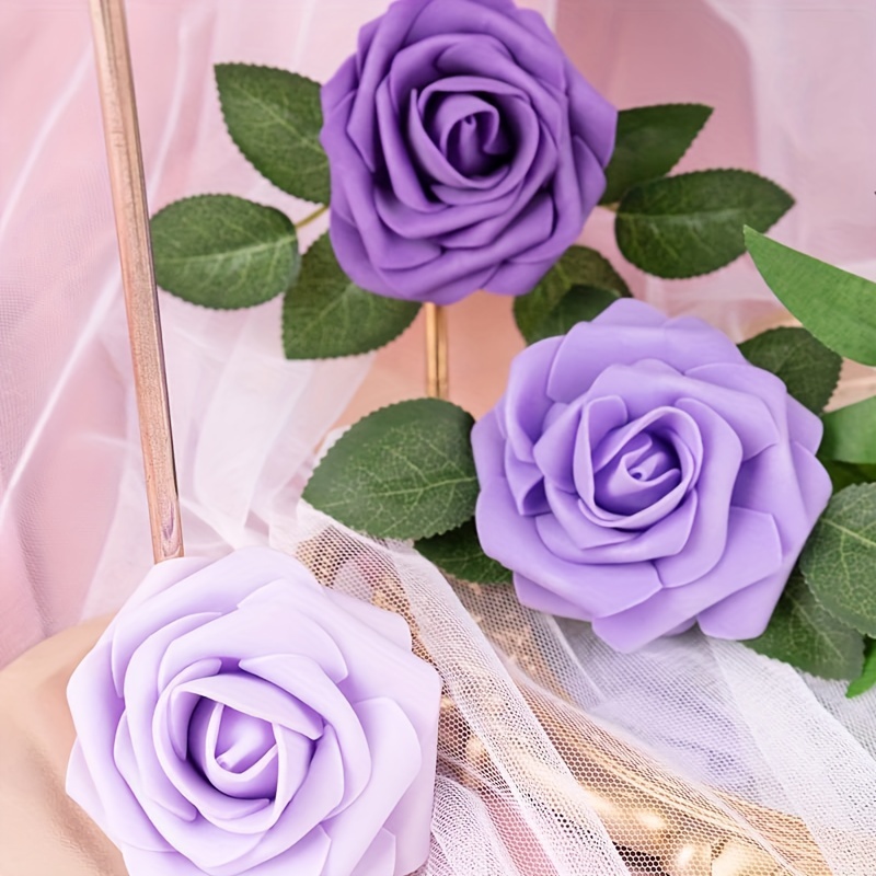 26pcs, Lavender Purple Roses Artificial Flowers Combo Box, Silk Fake Rose  Flowers With Stems For DIY Wedding Bouquets Bridal Shower Table Centerpieces
