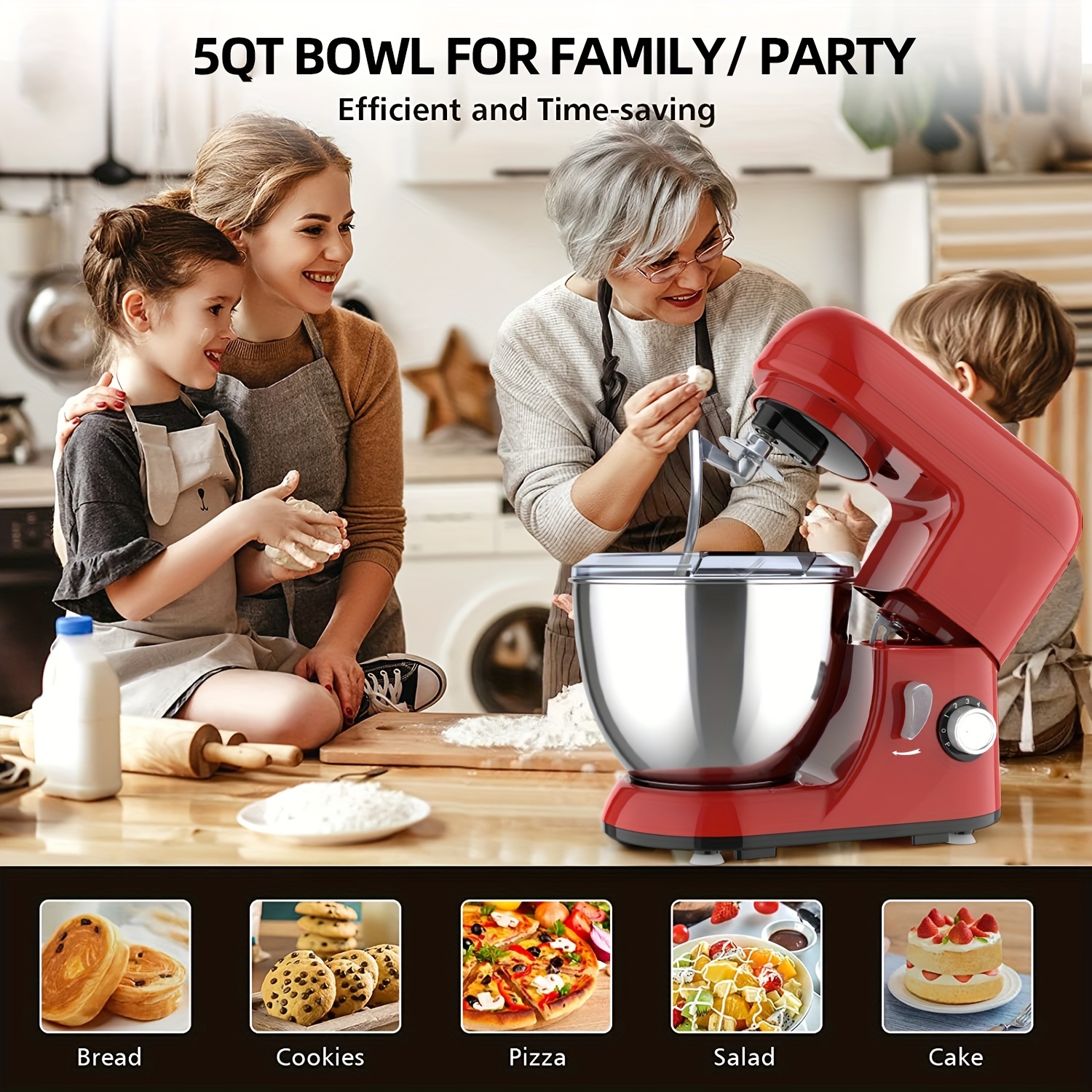 Cake Food Baking Electric Stand Mixer 3L 6 Speed Stainless Steel Mixing Bowl