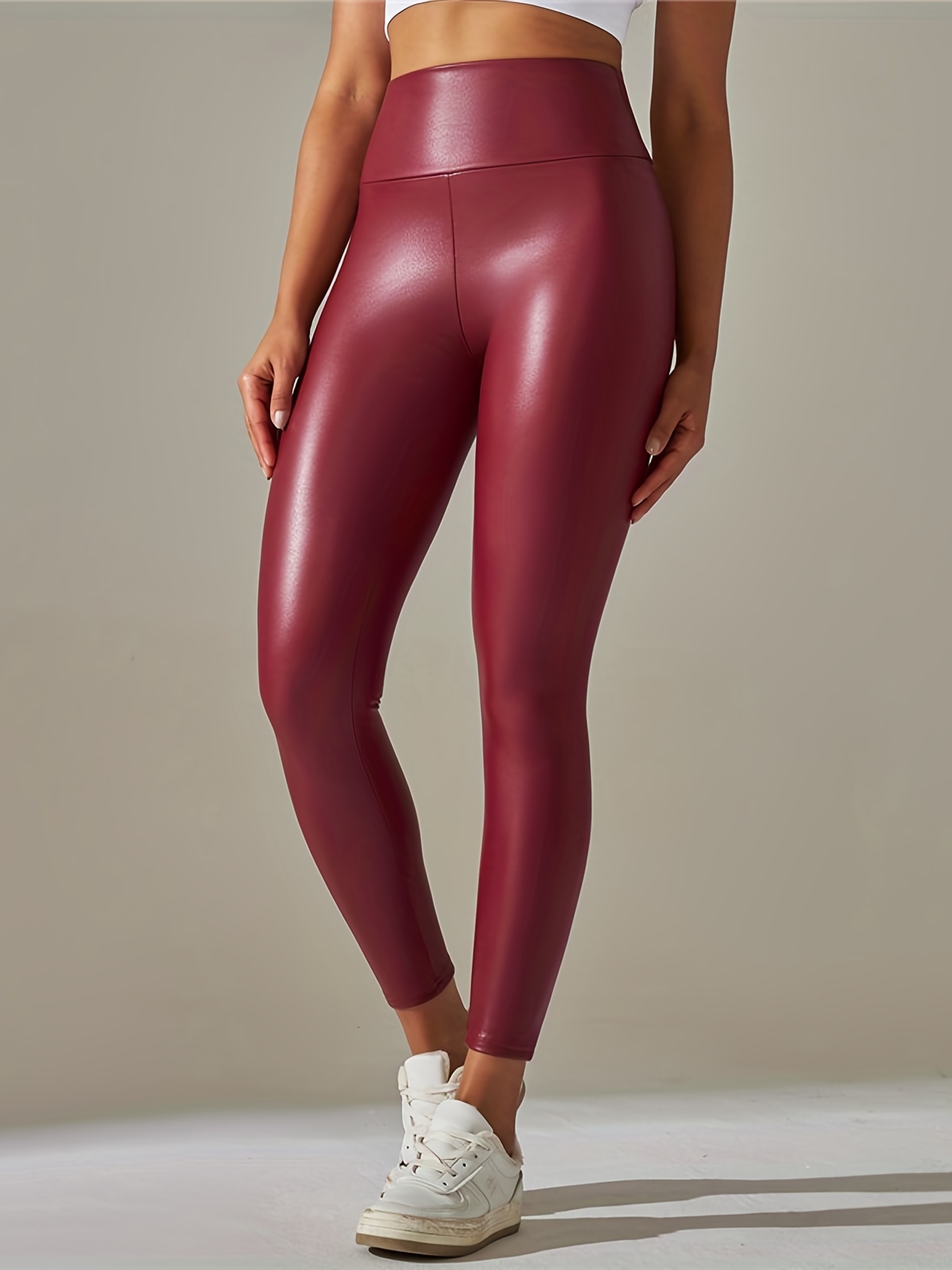 Women Sexy Leggings PU Leather Leggings Pants Faux Leather Solid