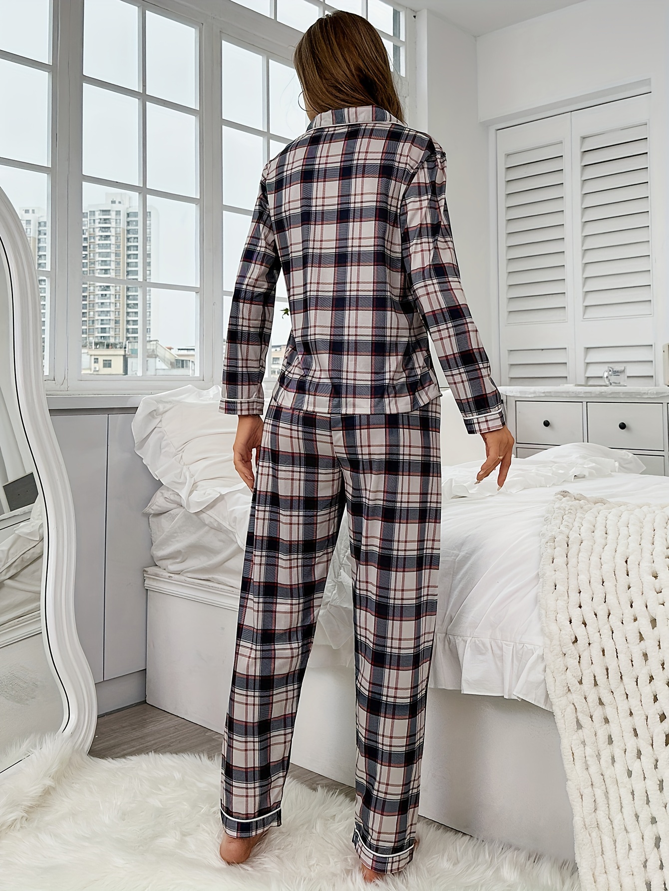 Les femmes ensemble pyjama imprimé les vêtements de nuit manches