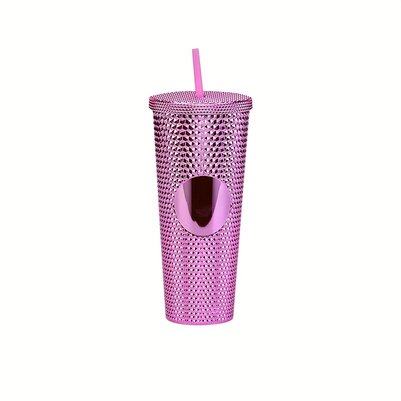 Studded Tumbler With Lid And Straw, Reusable Plastic Cup, Double Walled  Shiny Travel Tumbler For Iced Coffee Cup, For Cold Water, Smoothie, Wide  Mouth, Spill Proof - Temu