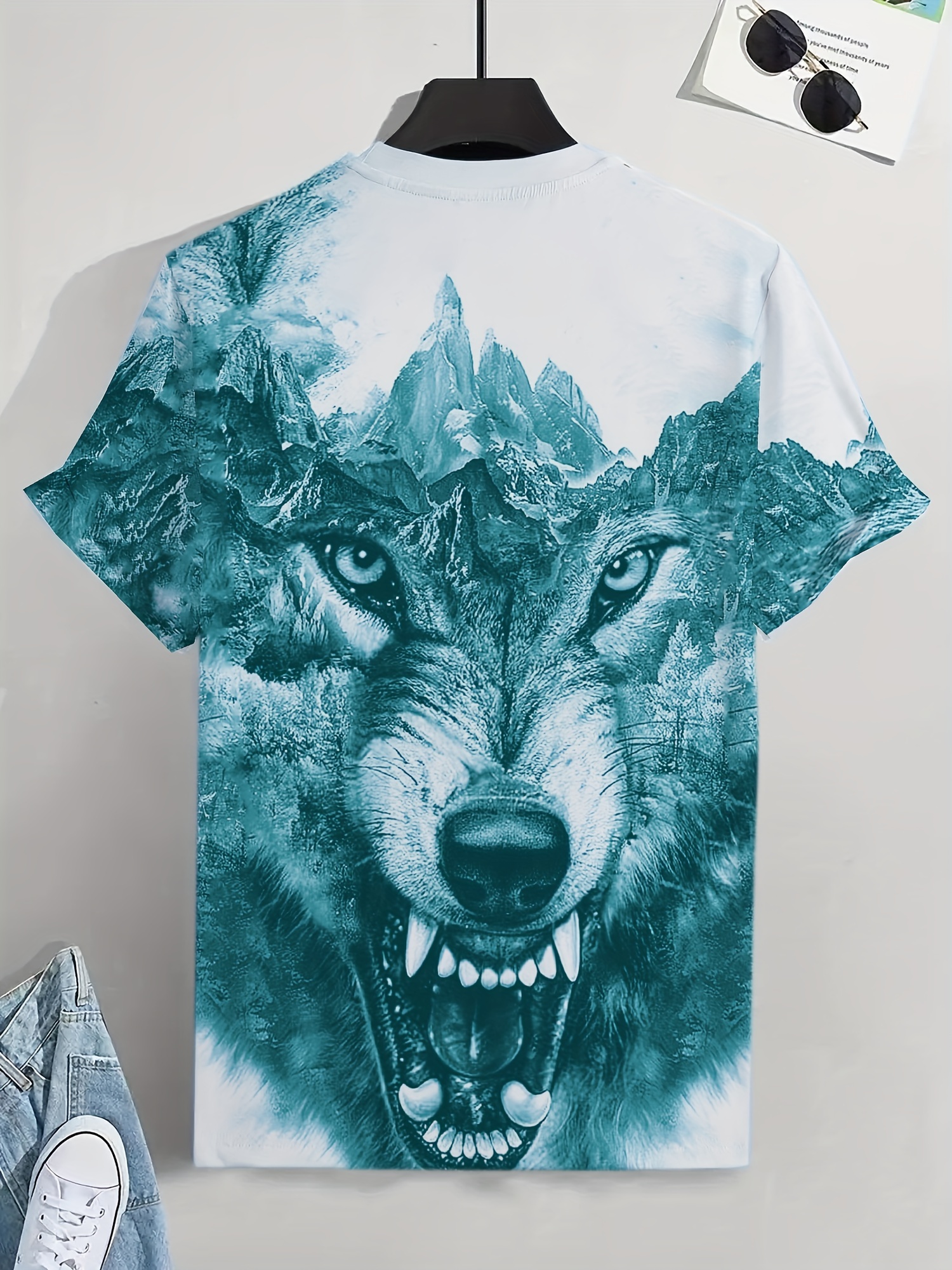 Stylish 3d Digital Mountain Wolf Pattern Print Graphic T - Temu