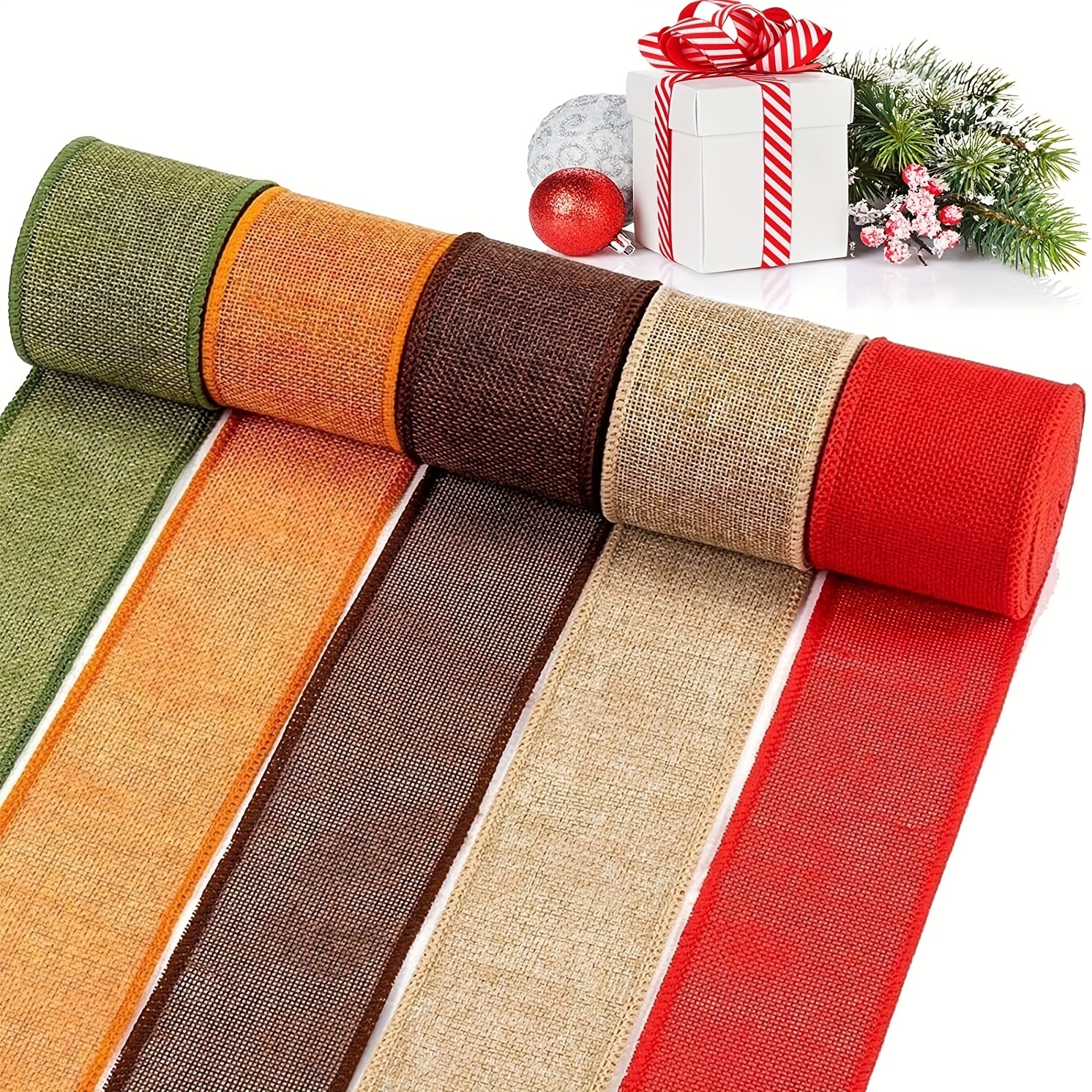 3 Rolls Christmas Burlap Jute Fabric Wired Ribbon 1/2/3 Inch by 10 Yards  Jute Ribbon Linen Type Cloth for Arts Crafts Homemade DIY Projects, Event