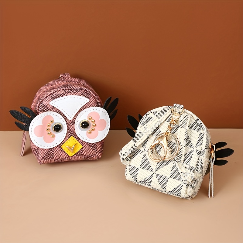 new Cute cartoon leather printed owl keychain ladies coin purse lipstick bag