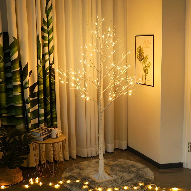 1pc usb powerd lighted birch tree 6ft warm white fairy lights white christmas tree with lights for indoor outdoor home christmas holiday party decoration