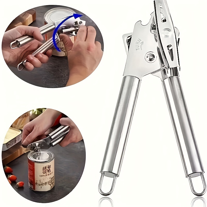 Can Opener, Stainless Steel Can Opener, Heavy Duty Manual Can Opener,  Smooth Edge Easy Grip Long Handle Stainless Steel Hand Held Can Beer/tin/bottle  Top Remover For Camping Travelling, Chrismas Halloween Party Supplies 