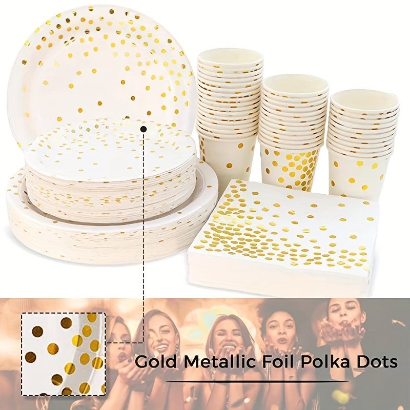 10pcs Gold Foil Polka Dots Disposable Thick Paper Plates For Cake