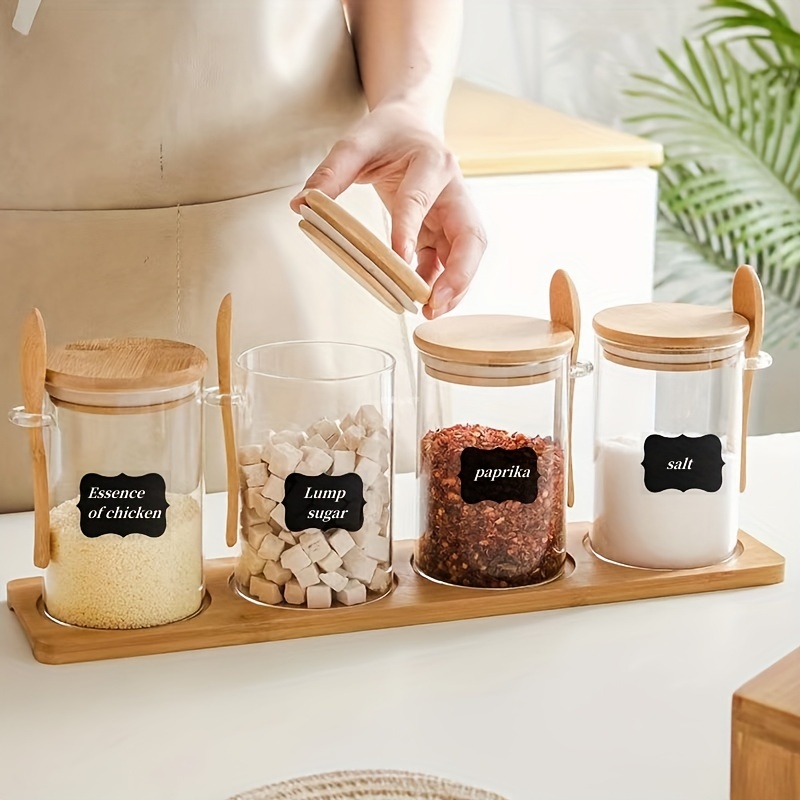 Glass Jar With Lid And Spoon Glass Jars With Bamboo Lids - Temu