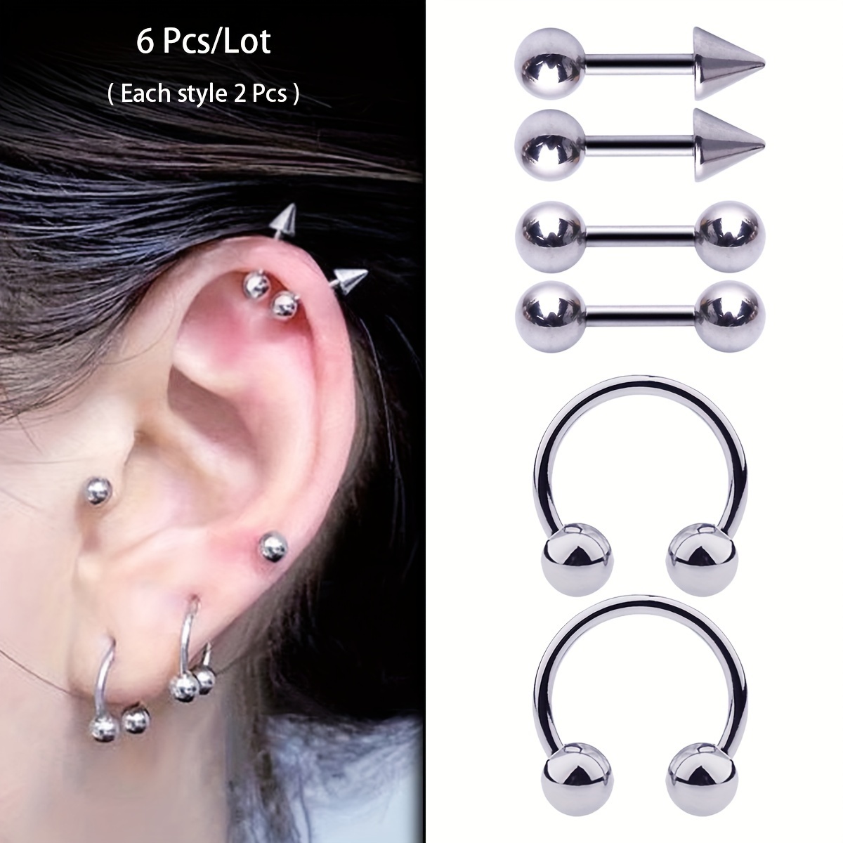 pcs set stainless steel helix piercing earrings classic Temu