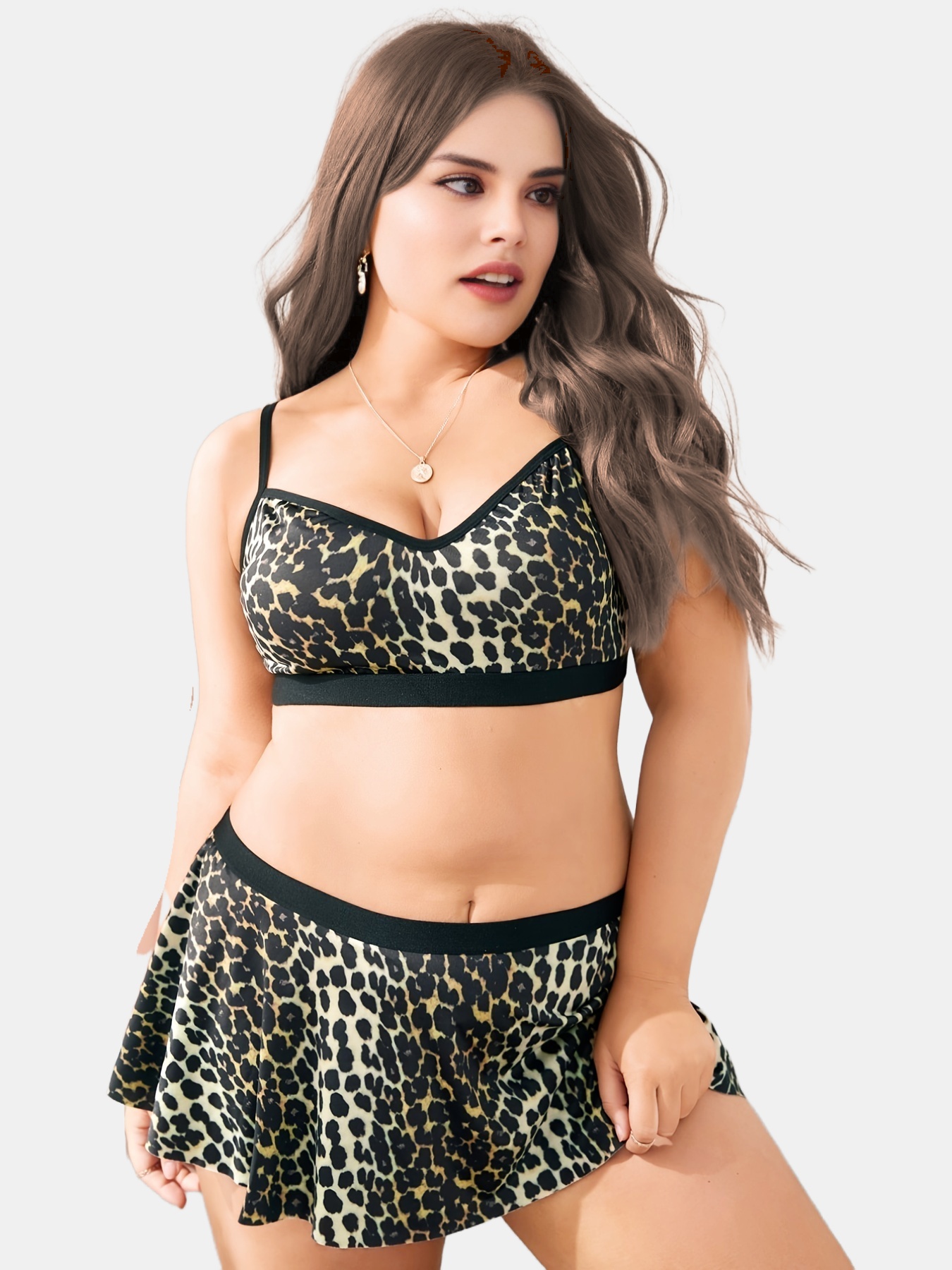 Plus Size Sports Lingerie Set Women's Plus Leopard Print - Temu