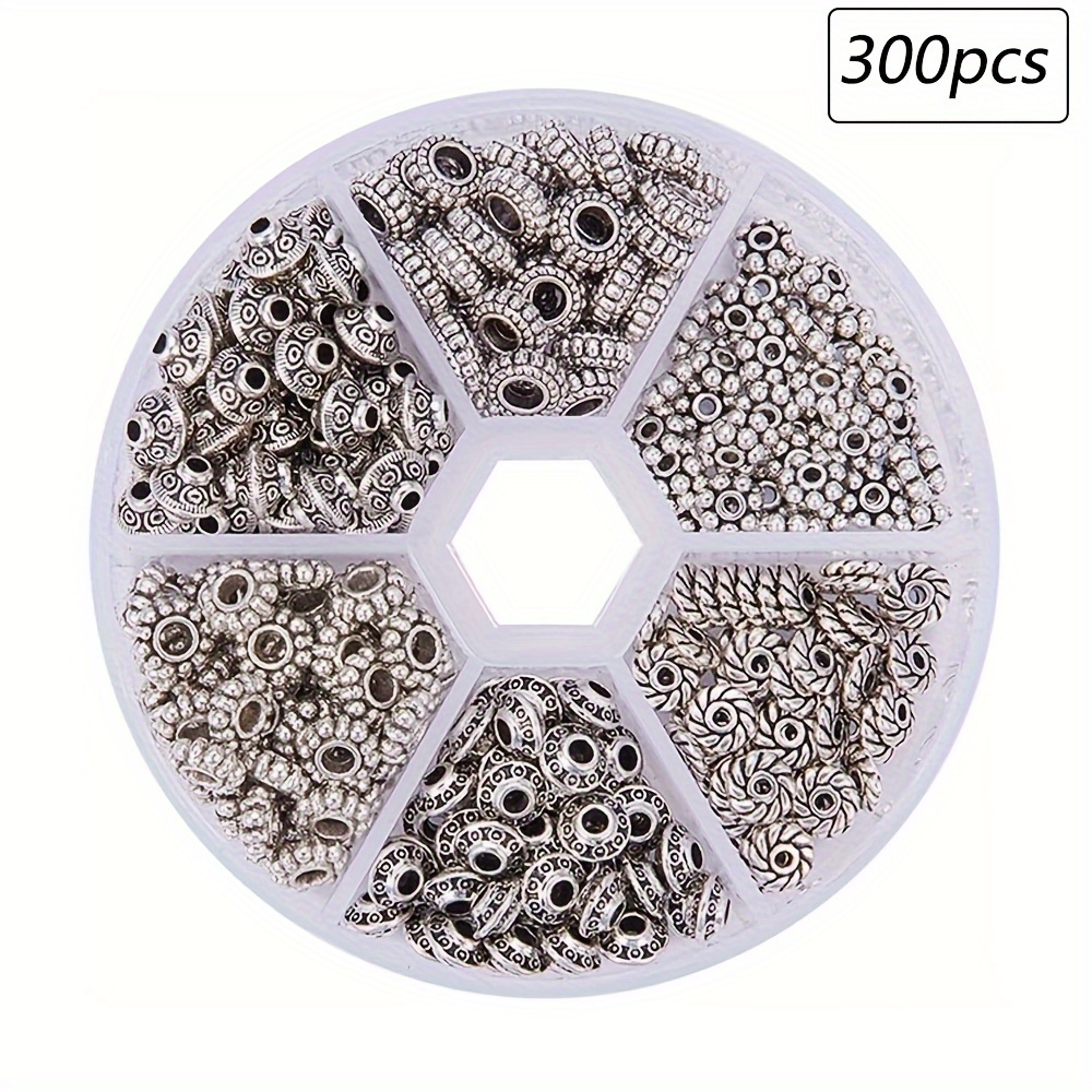 

300pcs/box Silvery Spacer Beads, Metal Spacer Beads Set, Lead Free, Antique Silvery, 6~7.5x2~3mm, Hole: 1~3.5mm
