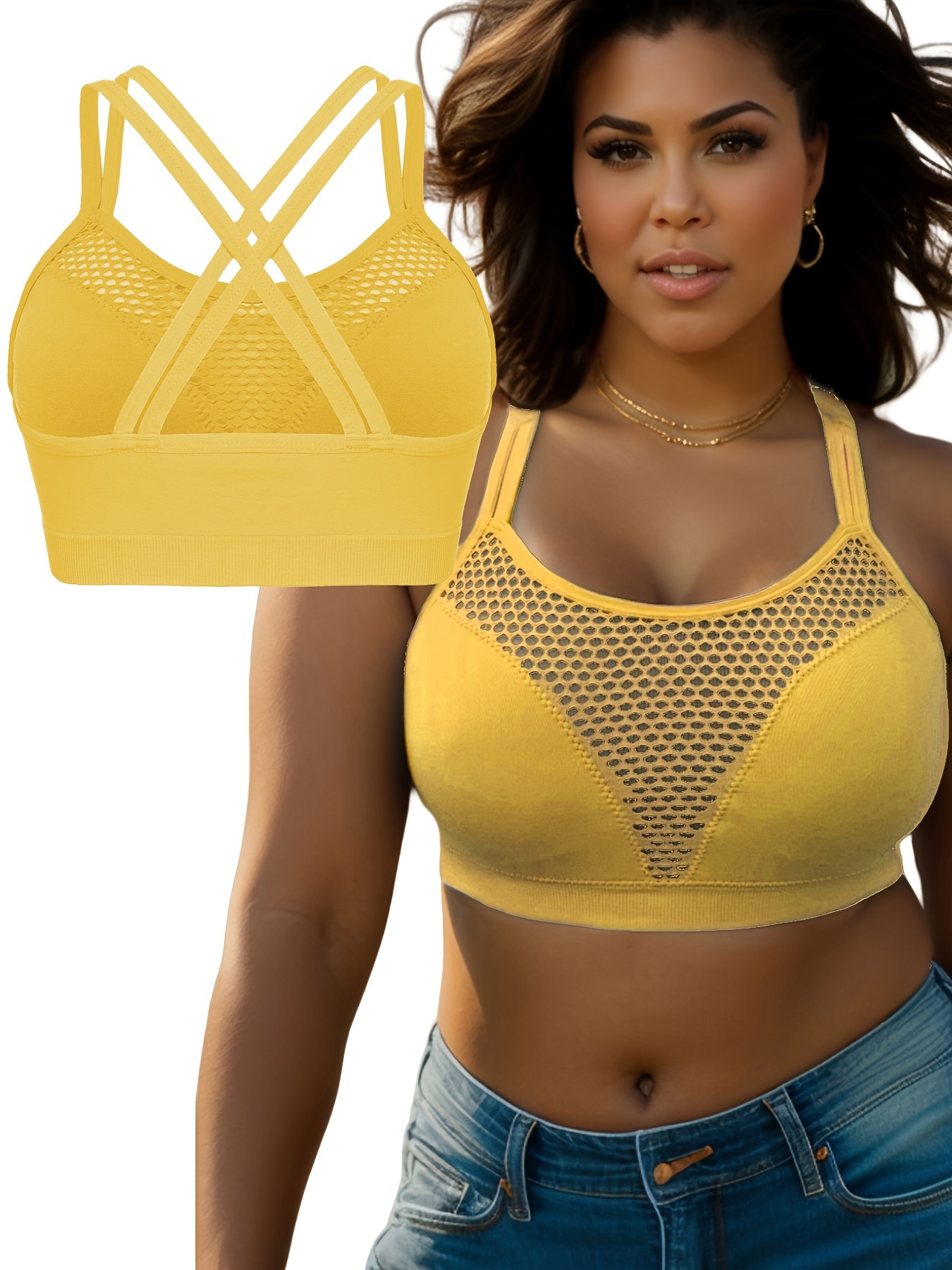 Women's Criss Cross Sports Bra | Black & Gold