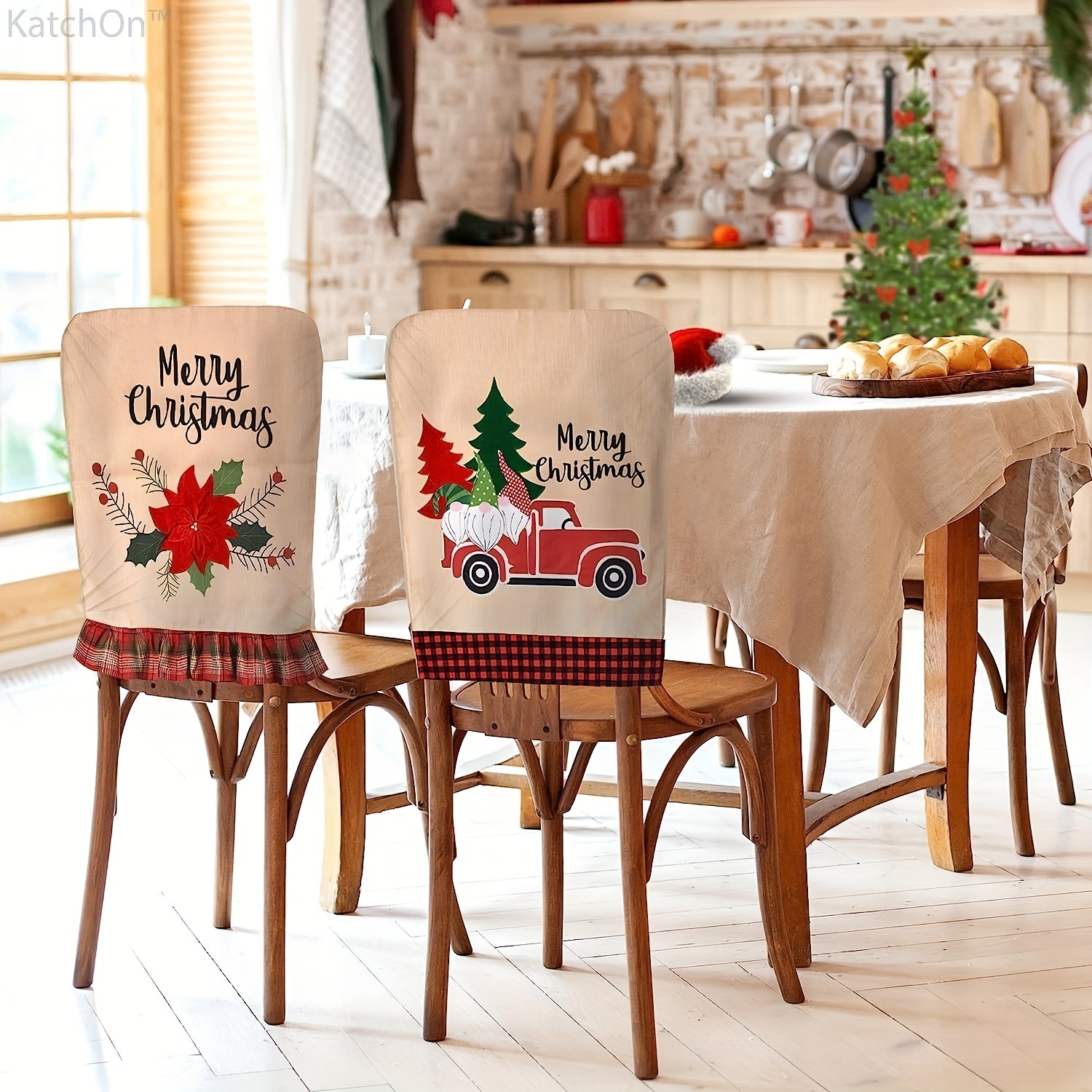 Christmas Chair Back Cover Black White Plaid Printed Chair Cover Xmas Chair  Slipcover Home Kitchen Chair