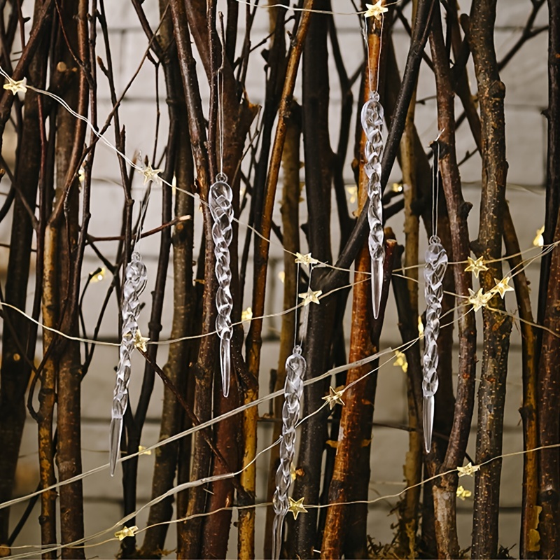 12pcs Christmas Faux Icicle Decor Transparent Hanging Ornaments
