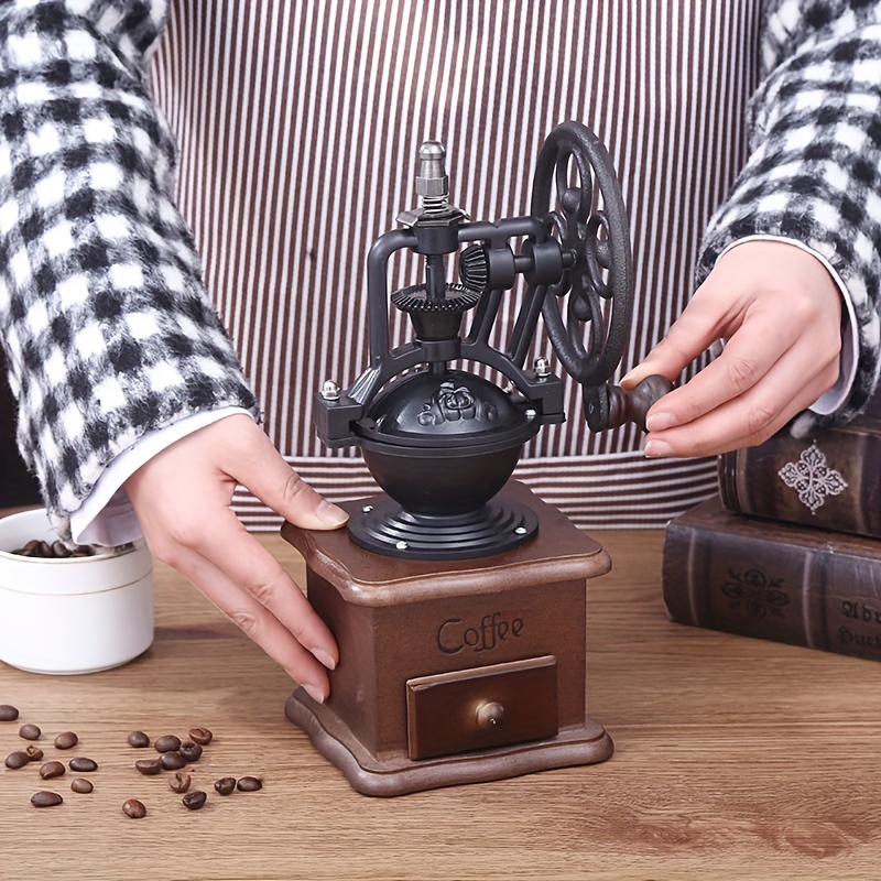  Molinillo de café manual, molinillo de grano de café retro  italiano con mango grueso, máquina de molienda de café de mano marrón,  molinillo de café portátil de manivela para el hogar