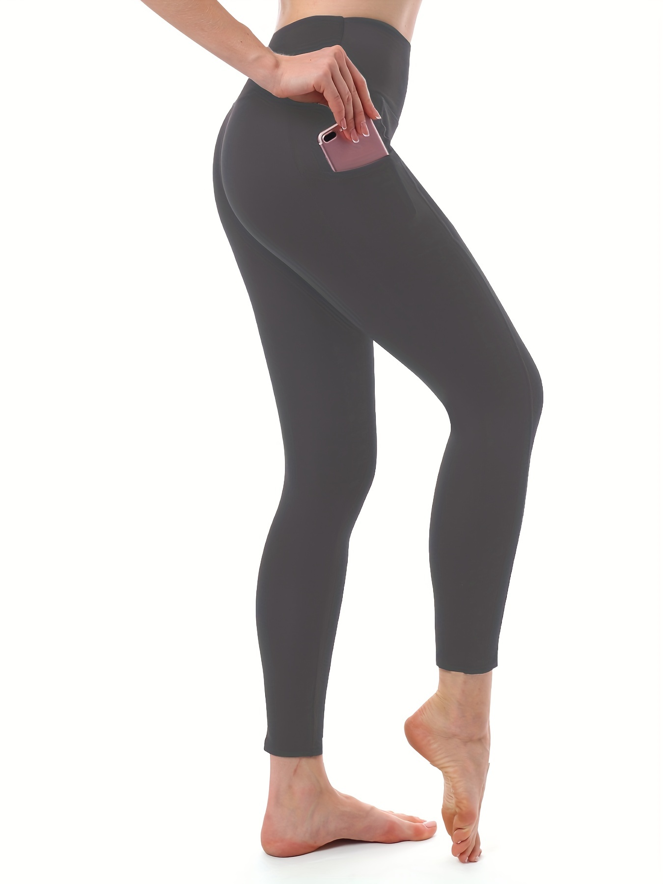 Solid High Waist Yoga Pants Pockets Tummy Control Workout - Temu