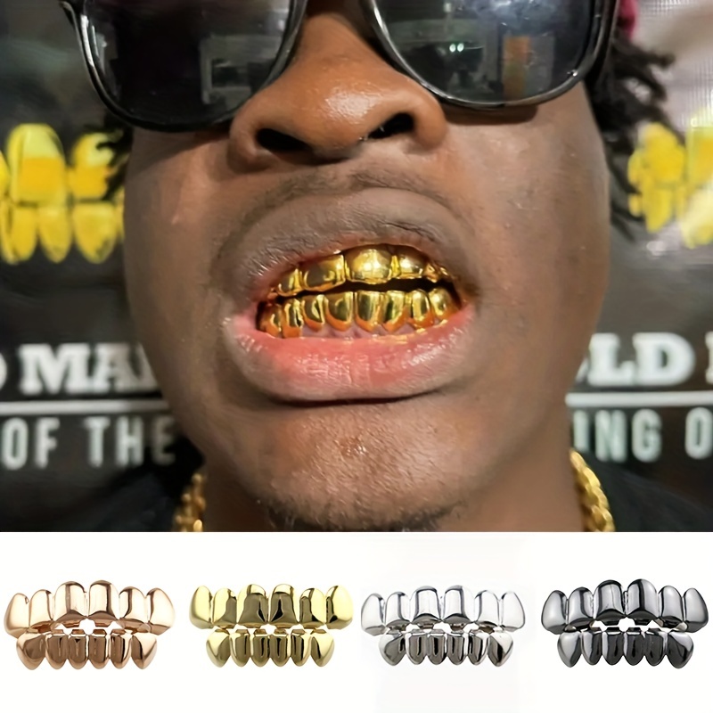 Juego de dientes de oro de 18 quilates Grillz brillantes colmillos de  vampiro Grillz 6 dientes superior inferior Grillz Hip Hop Dientes Grillz +  2