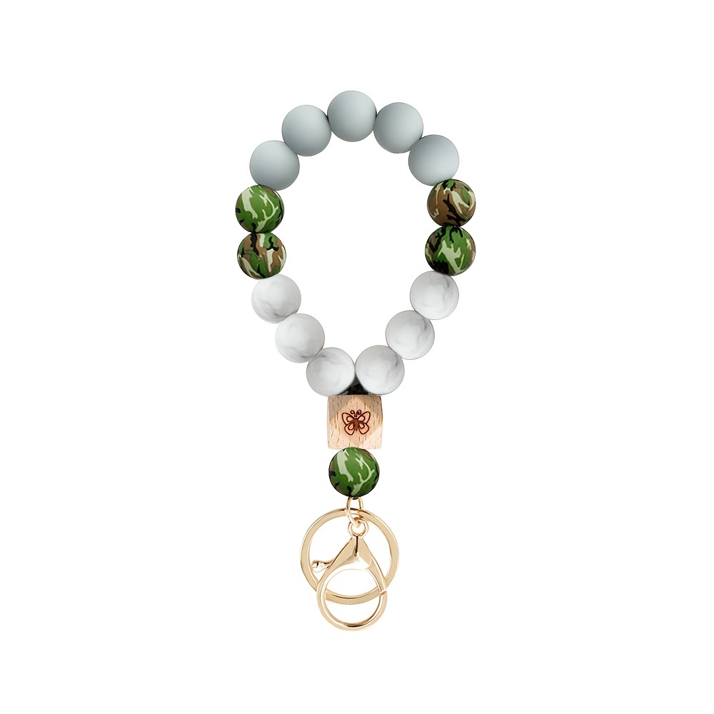 Butterfly Wood Bead Elastic Bracelet Key Chain