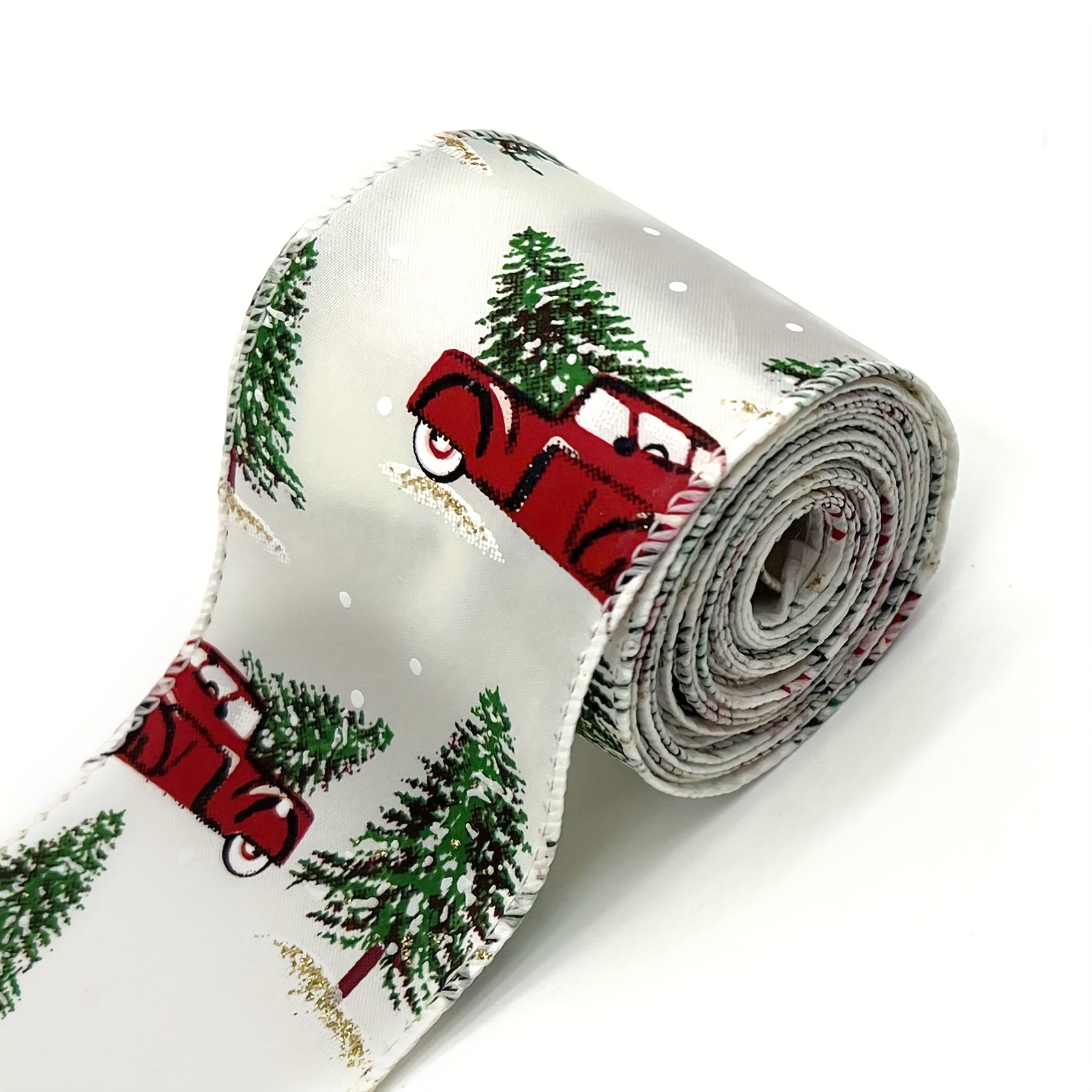 Christmas Tree Ribbon, Wired Ribbon for Christmas, 5 Yd Christmas Ribbon  for Gift Wrapping and Crafts, Wreath Ribbon for Bows 
