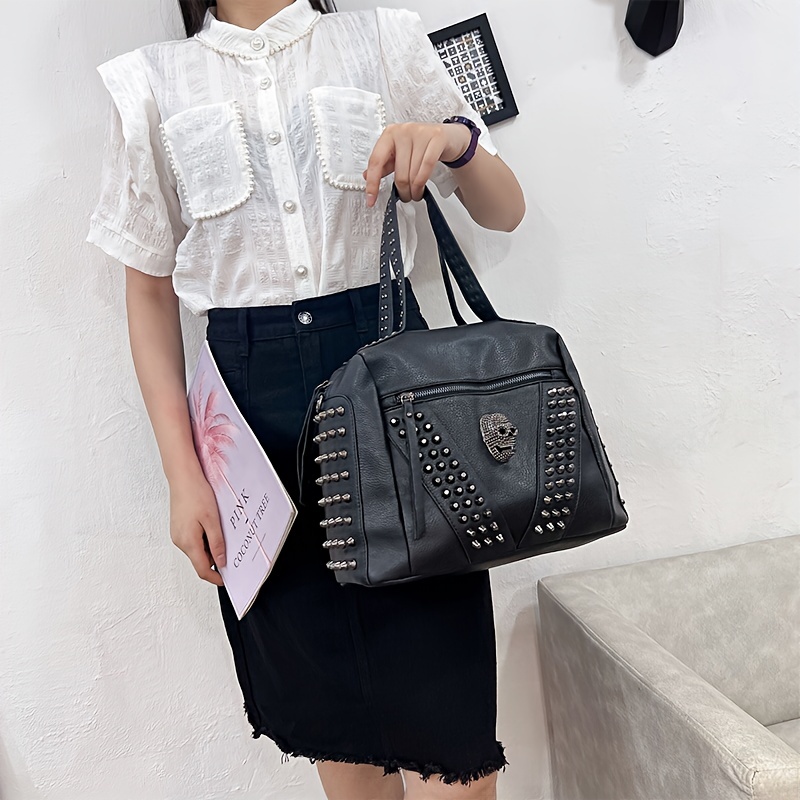 Studded Shoulder Bag for Women Leather Punk Style Rock Rivet Crossbody Bag  Handbag with Chain Wallet Purse for Girls