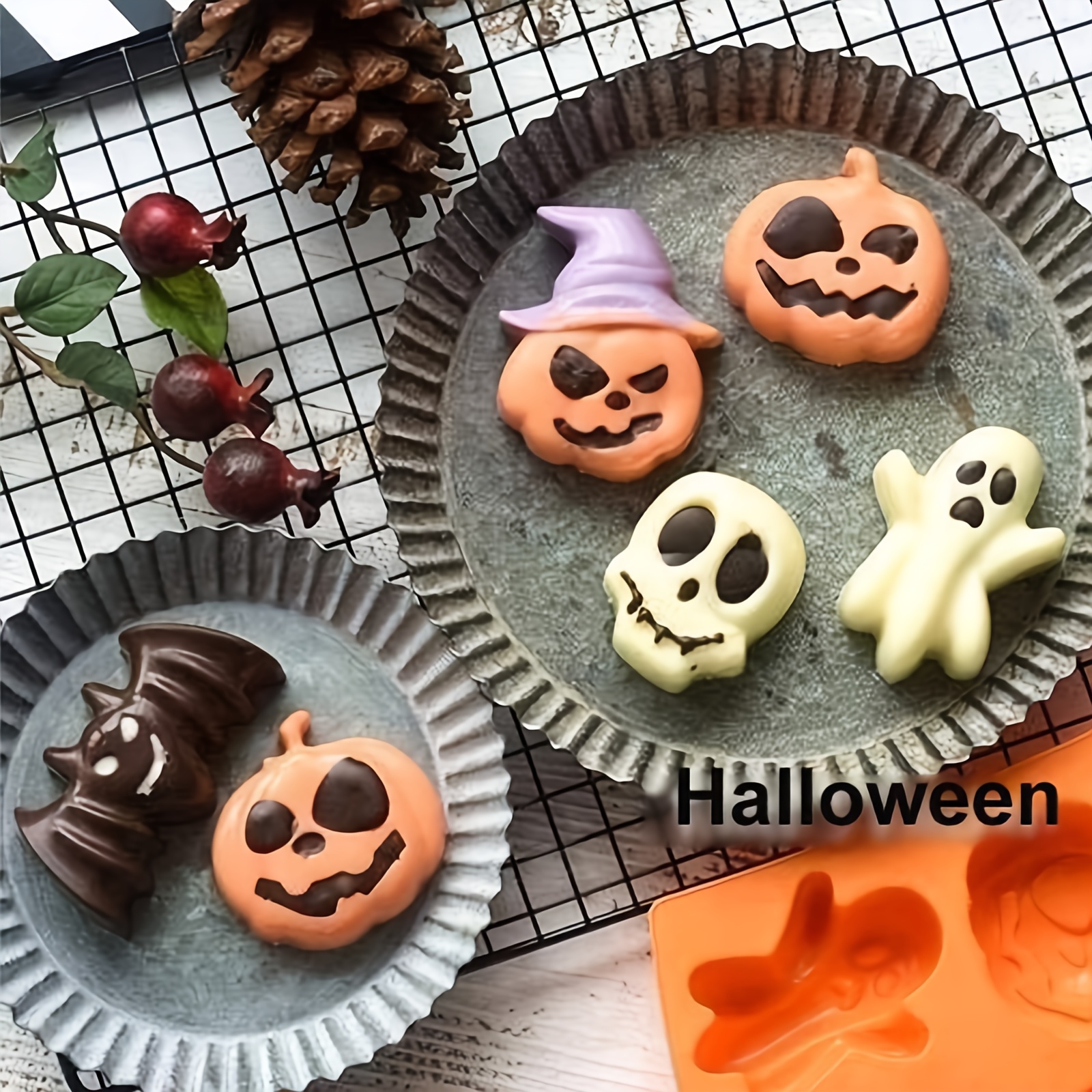 Halloween Moules Silicone Bonbons Chocolat Savon Moule Citrouille Moule De  Cuisson Jack-O-Lantern Moule En Silicone Antiadhésif -  France