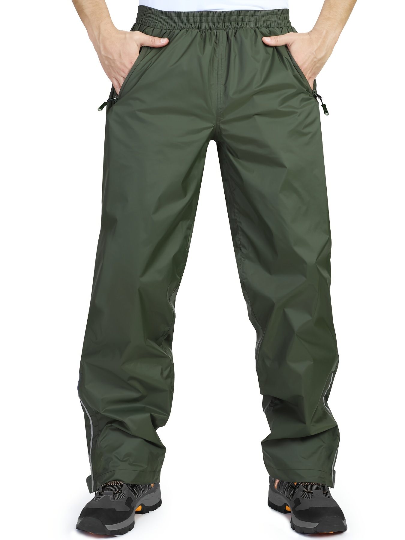 Men's Waterproof Cycling Pants With Zipper Pocket, Casual Nylon Lightweight Windproof Loose Pants For Outdoor Hiking Fishing Biking