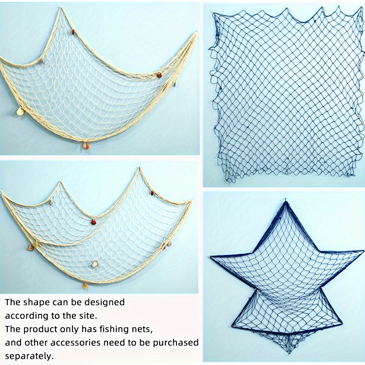 1pc 1M*2M Nature Fish Net Wall Decoration Nautical Fishing Net Decor Ocean  Fish Netting Wall Hanging Fishnet Under the Sea Party Decorations for Beach