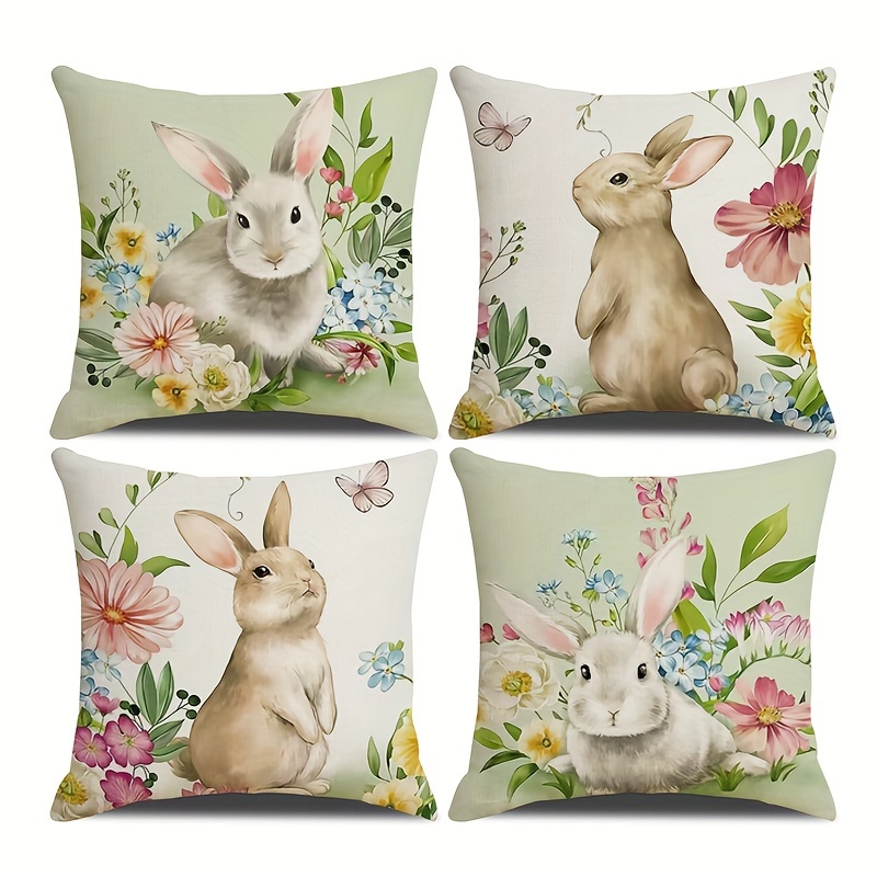

4pcs Easter Rabbit Series Single Sided Checkered Printed Pillow Cover, Home Decor, Room Decor, Office Decor, Living Room Decor, Sofa Decor (no Pillow Core)