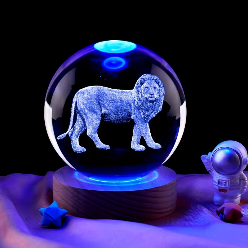 1pc lion crystal decoration ball light 3d laser engraved crystal desktop decoration light for animal lion lovers coworkers parents wife husbands birthday gift valentines day gift holiday souvenir details 3