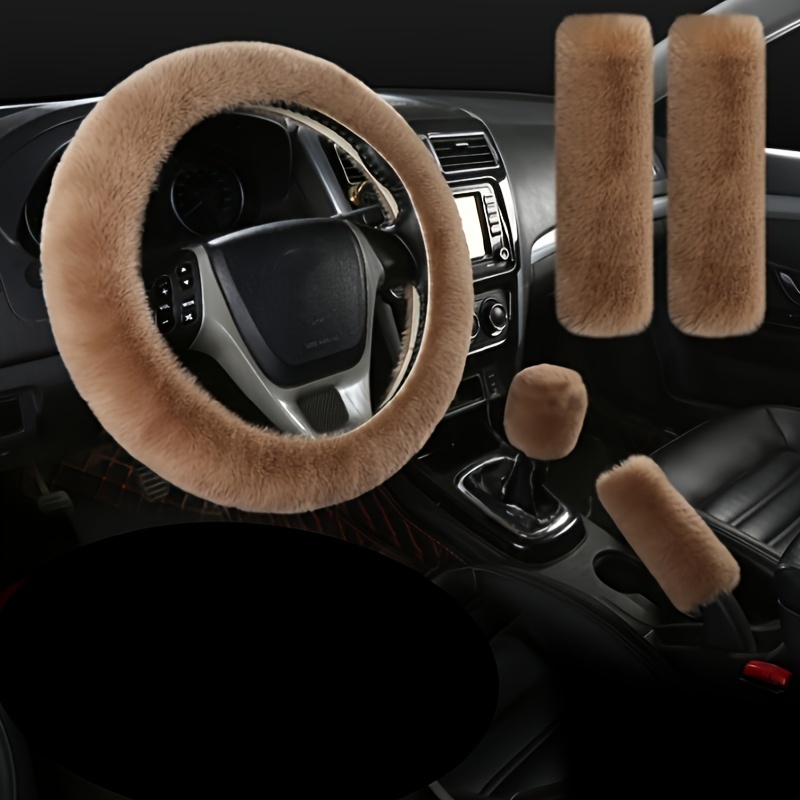 Fuzzy Car Accessories, Steering Wheel Cover, Gear Shift Knob Cover,  Handbrake Cover, Rear View Mirror Cover, Belt Cover. Accessories Set. 