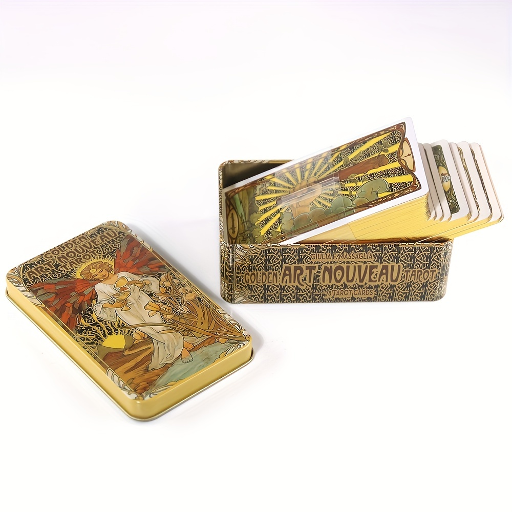 Tarot Tin Box com borda dourada para festa em família, 78 cartões