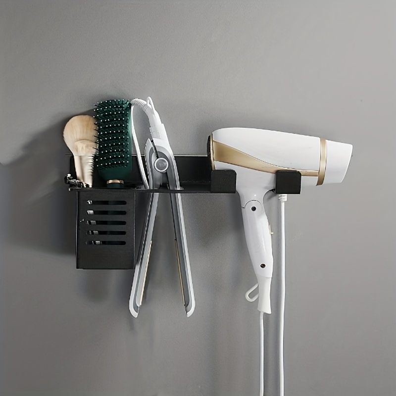 Soporte para secador de pelo para baño, secador de pelo, soporte de pared,  multifunción para plancha, organizador para secador de pelo, color dorado