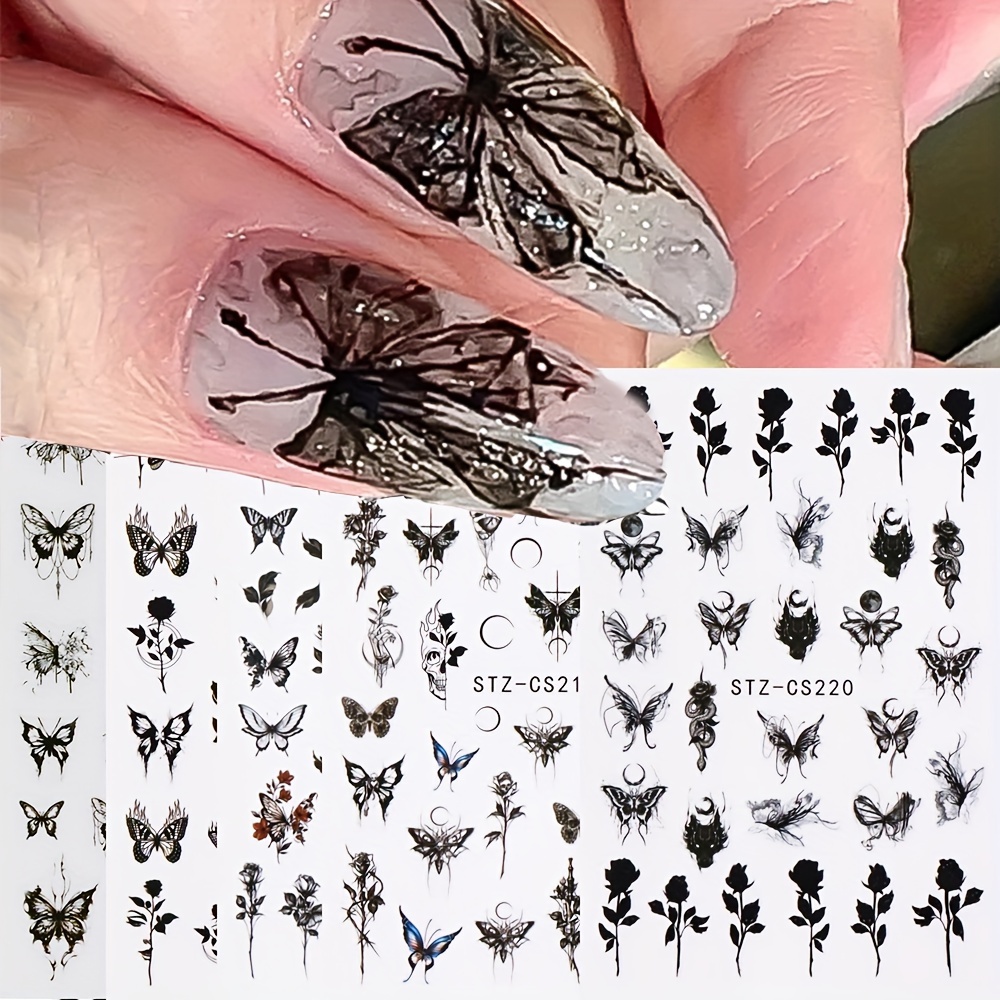 Cross Nail Art Stickers Decaks Black White Cross Hollow Flower 
