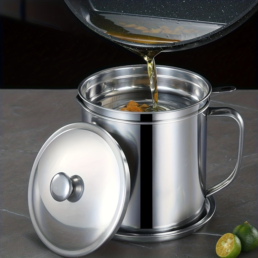 Stainless Steel Bacon Grease Container Oil Storage with Strainer