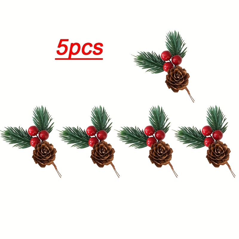 10 Pcs Mini Plastic Red Berry Stems Pine Branches Evergreen