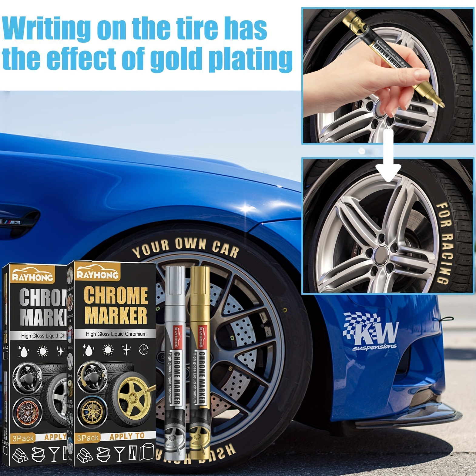 4Pcs White Tire Paint Marker Pens For The Scratch Area Paint Cover